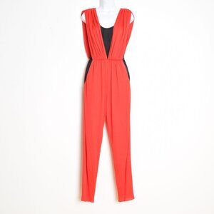 vintage 80s jumpsuit red black draped disco new wave outfit romper pants XS S